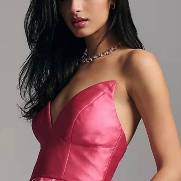 Anthropologie Hutch Sabrina Strapless V-Neck Pleated High-Low Gown Pink Size 4 - Picture 3 of 16